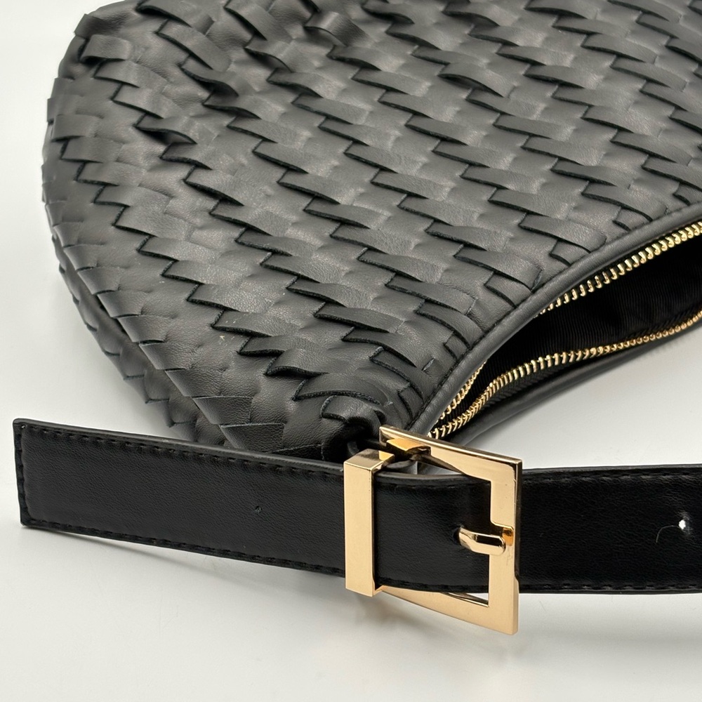 A New Day Black Woven Hobo Handbag - Adjustable Gold Buckle Strap - NWT - Picture 6 of 9